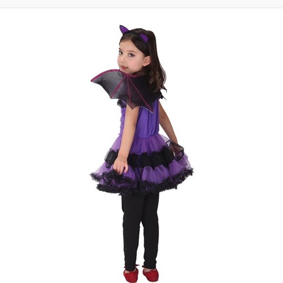 Purple Bat Girl Dress Cat Witch Halloween Costumes - Picture 6 of 8